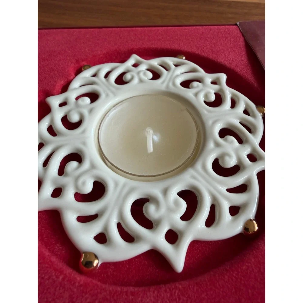 VTG Lenox Snow Lights Sparkle Tealight Votive Holder Ivory Gold Accent
